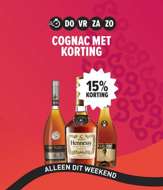 weekenddeal cognac met 15% korting. Alleen dit weekend.